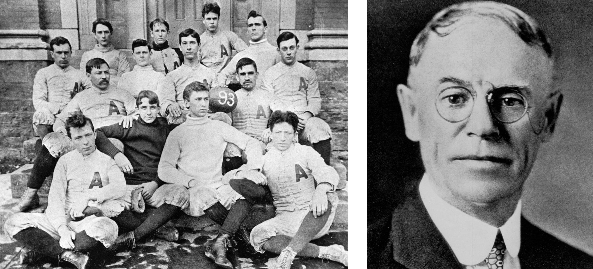 THE EARLY YEARS - Left: Allegheny College’s first football team, 1893. Right: John Heisman, circa 1910. -- Courtesy of the Meadville Tribune (left) and Crawford County Historical Society (right)