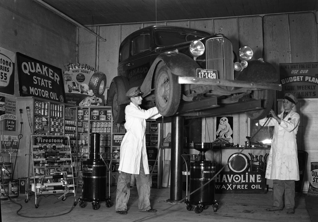 The service department at Firestone Tires, 1935. Included in the photograph is C. Stillwell. -- Mason City Public Library Archives