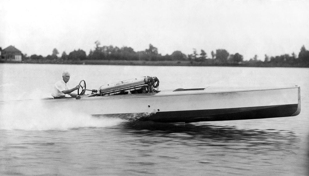 Powerboat racer Gar Wood pilots his Miss America VIII in August 1927.