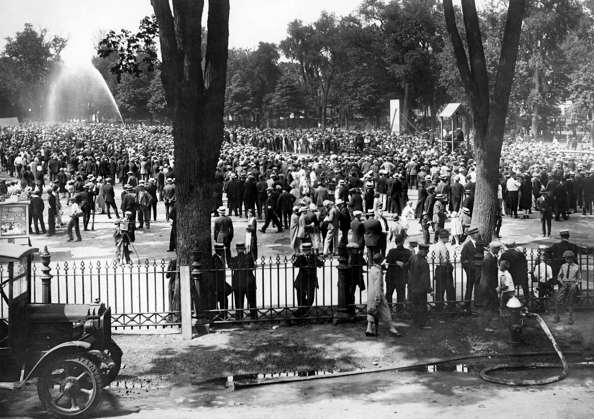 Hundreds gather to watch firemen compete in the muster at the Salem Tercentenary in 1926. -- Courtesy Phillips Library, Peabody Essex Museum