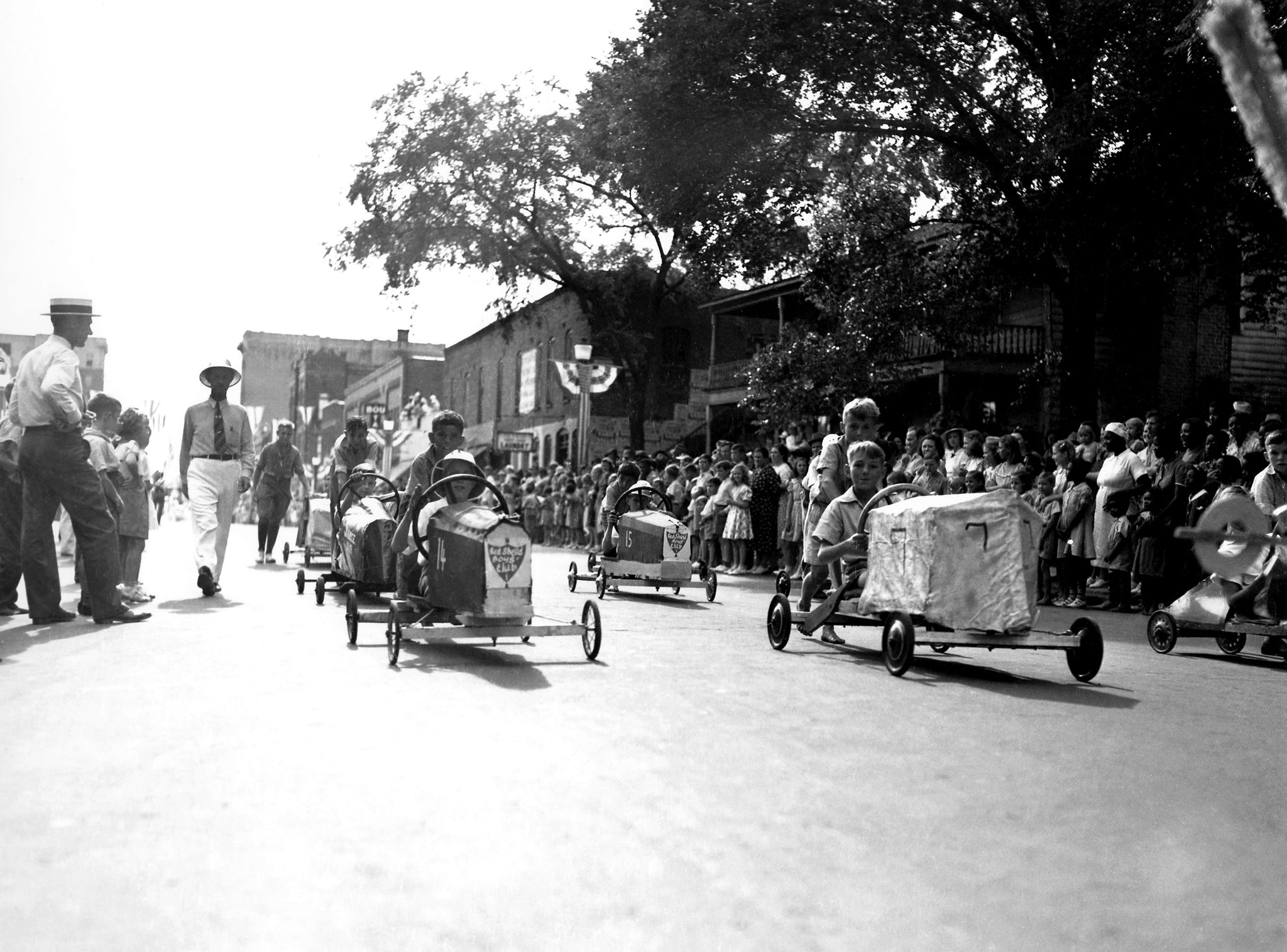 Soap box derby racing at the Gastonia Cotton Festival, 1939. -- Millican Pictorial History Museum
