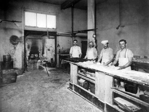 Employees of the Rehm's Bakery, Woodland, 1911. The store was located at 422 Main Street. -- Courtesy of Barbara A. Hollar