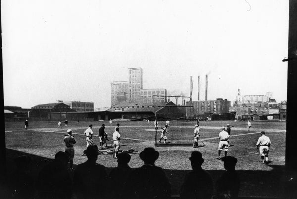 Decatur Commodores playing at Staley Field, 1914. Playing in the Three-I (Illinois-Indiana-Iowa) baseball league, the Commodores were managed by George M. Reed and finished in fourth place with a 72-64 record. -- Macon County History Museum 