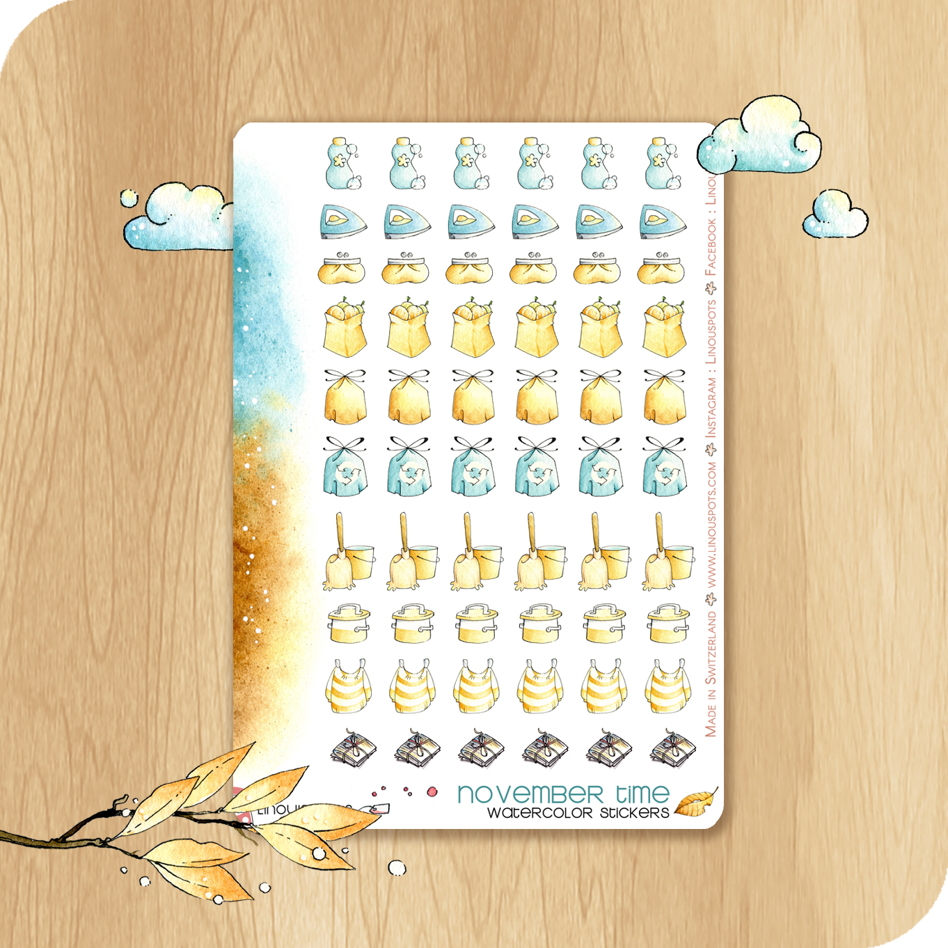 Feathery Fall - Watercolor Planner Stickers - Monthly Miniboxes