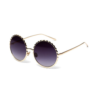KEHU Women Brand Round Sunglasses Alloy Gear Frame Glasses Oversized Sunglasses Trend Sun Glasses WomenWave Border UV400 K9825