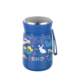 Food flask in rabbits design (blue background with colourful rabbits)