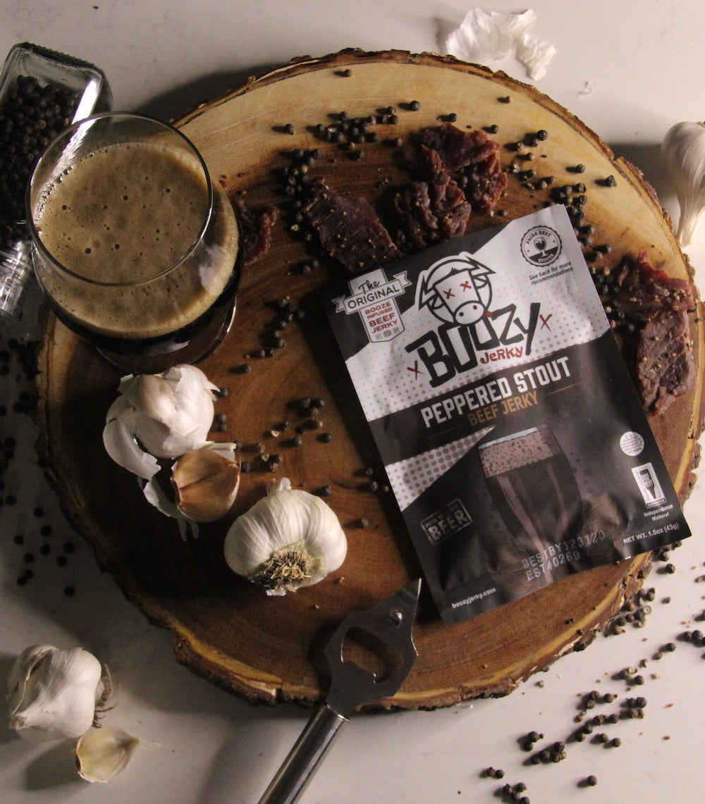 Peppered Stout Beef Jerky - Large 8oz “Growler Bag”