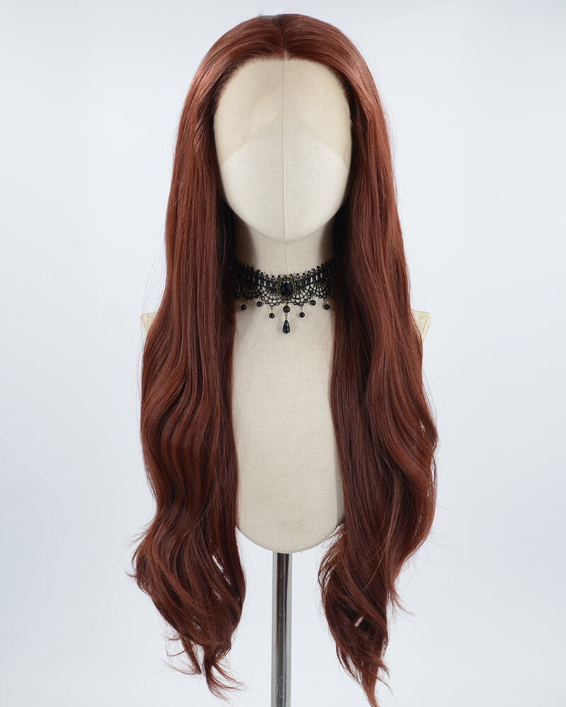 Long Wavy Wine Red Synthetic Lace Front Wig WW544 – Weekendwigs