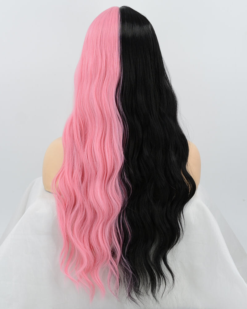 Half Black Half Pink Synthetic Wig Hw093 Weekendwigs