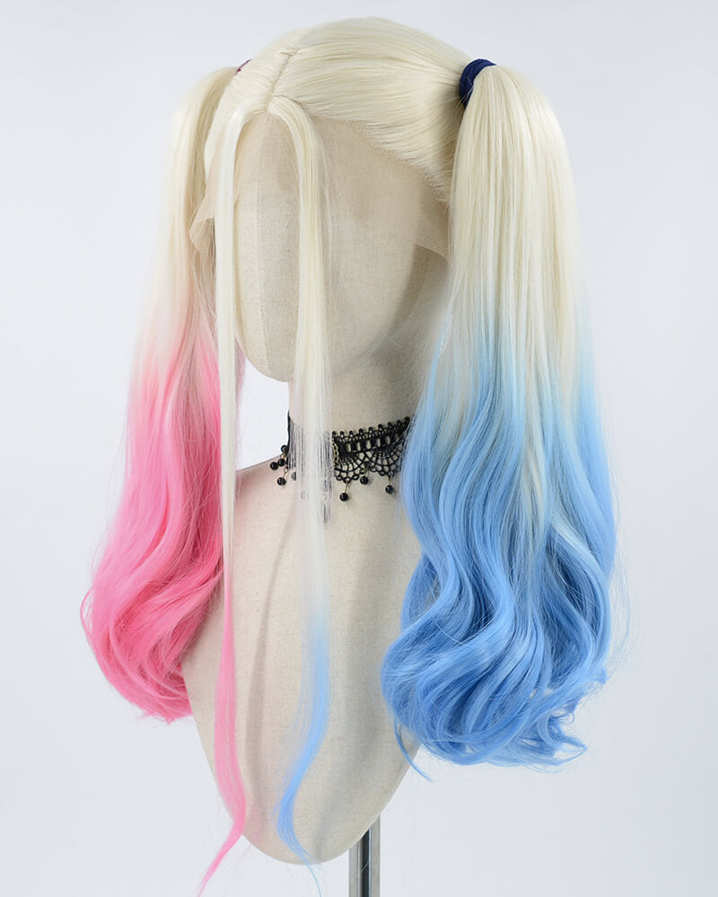 Half Pink Half Blue Synthetic Lace Front Wig Wt065 Weekendwigs