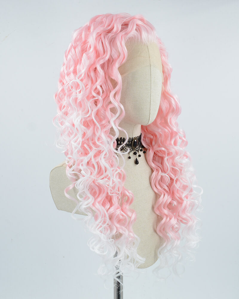 Long Pink Synthetic Lace Front Wig WW028