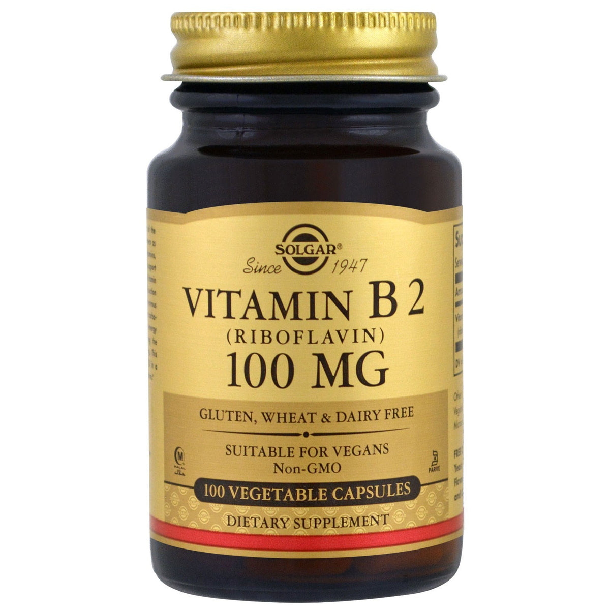 Solgar, Vitamin B2, 100 mg, 100 Vegetable Capsules – Mega Vitamins