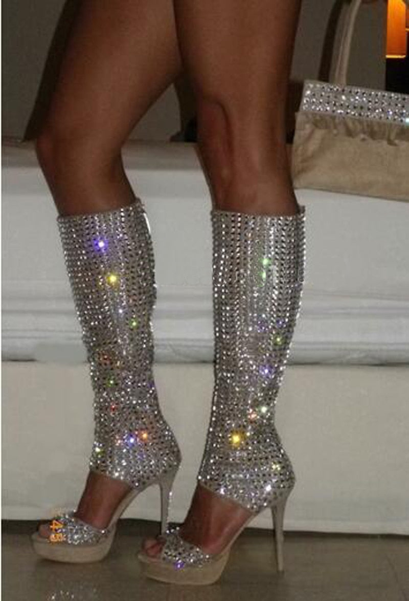 bling knee high boots