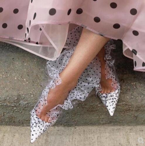 polka dot mesh heels
