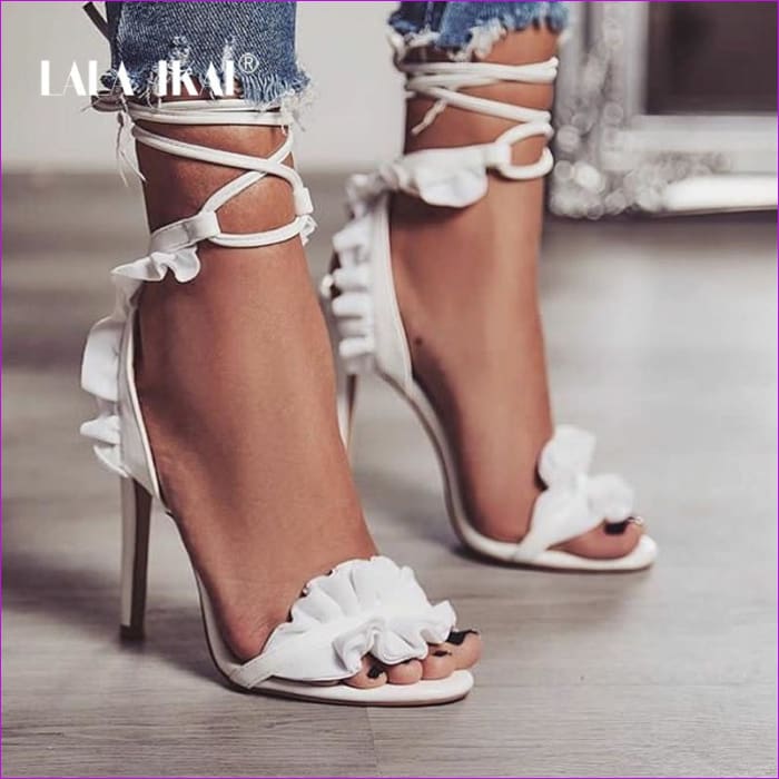 white ruffle heels
