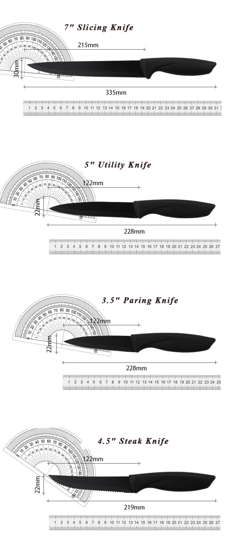 titanium knife set size