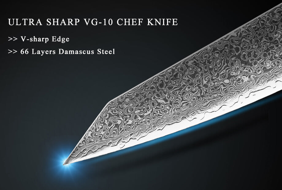 Damascus Kiritsuke Knife - V-sharped