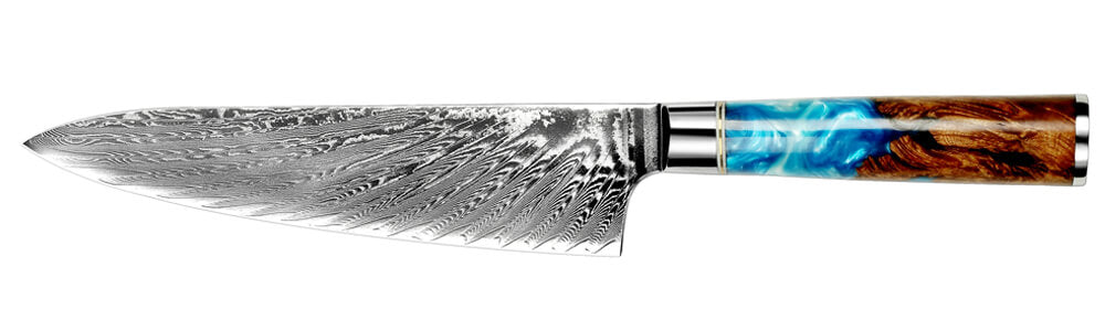 Blue Resin Handle Damascus Steel 8" Chef Knife