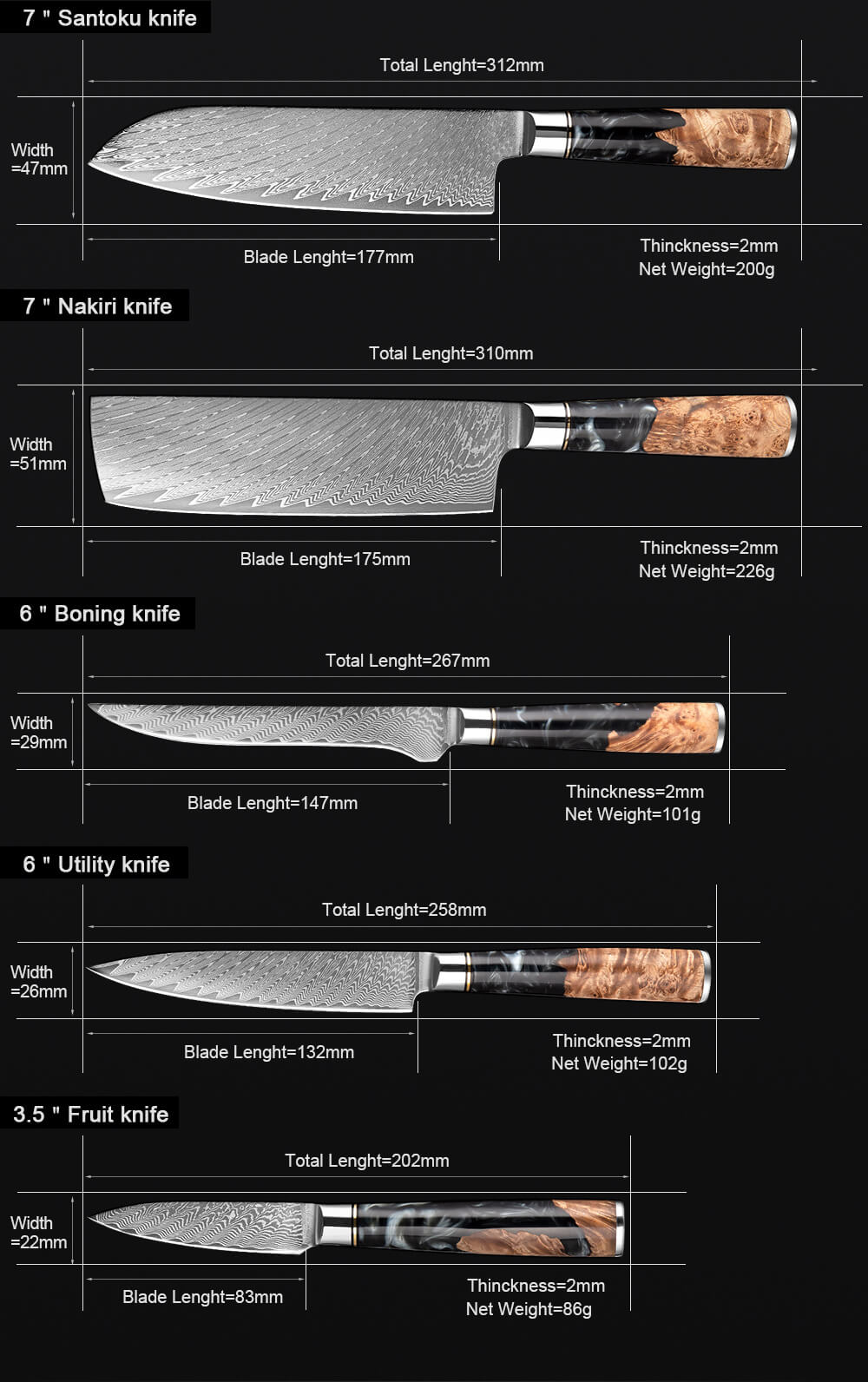 Professional Japanese 67 Layers Damascus Steel Kitchen Knife Set By The  Freakin Rican® - The Freakin Rican Restaurant