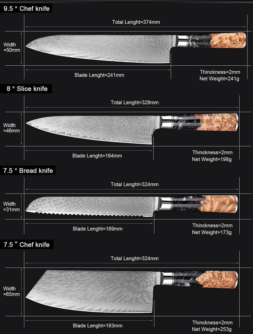 Professional Japanese 67 Layers Damascus Steel Kitchen Knife Set By The  Freakin Rican®