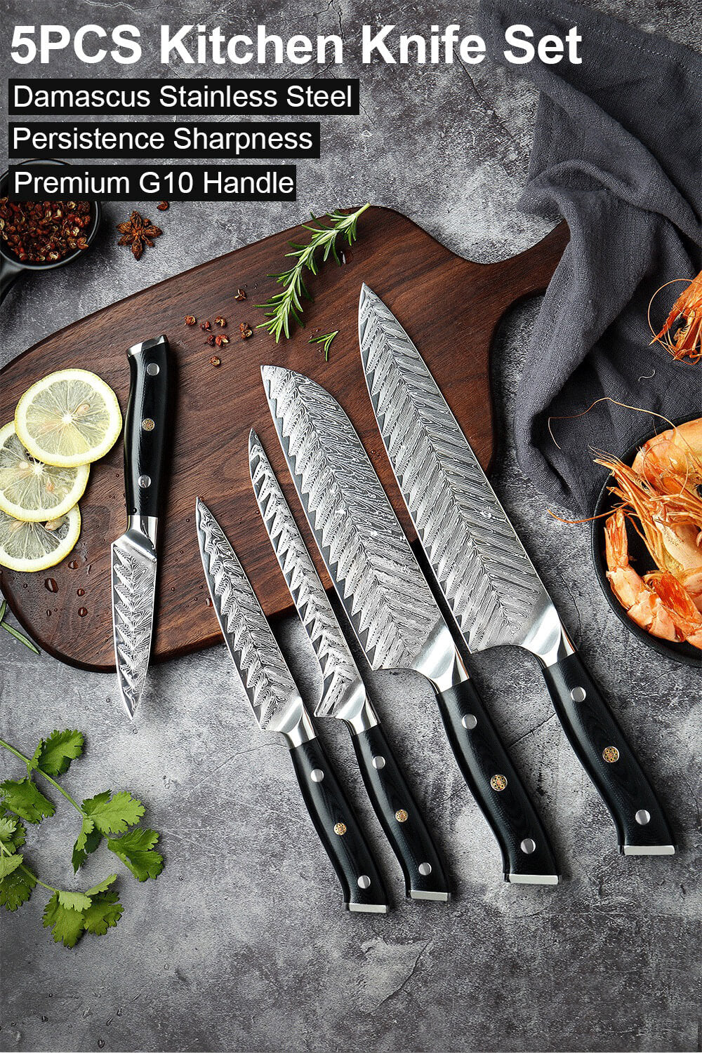 Hand Forged Damascus Kitchen Knife Set