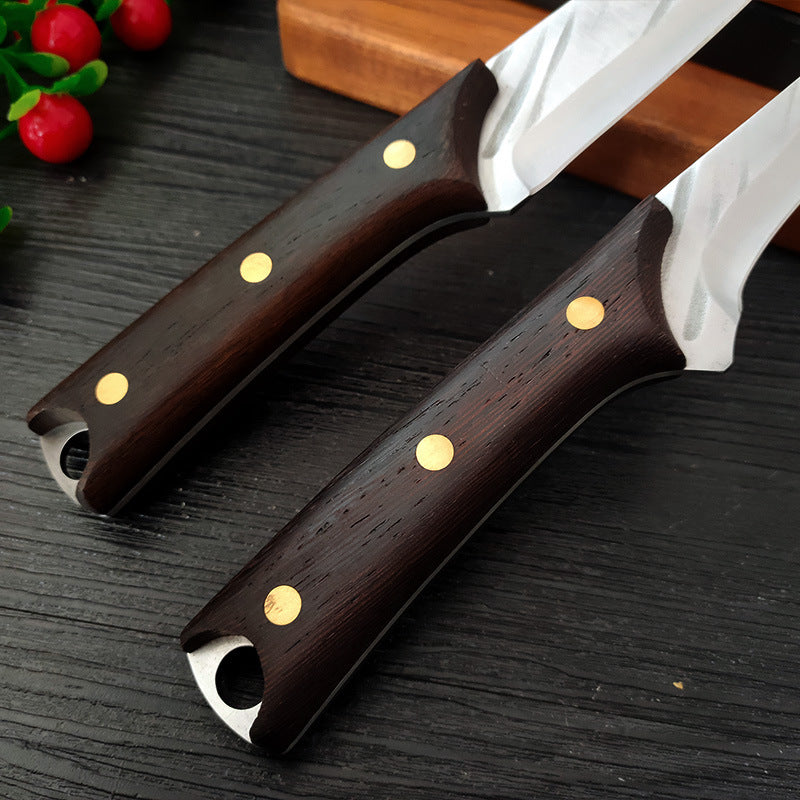 Hand Forged Boning Knife Chef Knife Cleaver Knife With Leather Sheath, 4-Piece