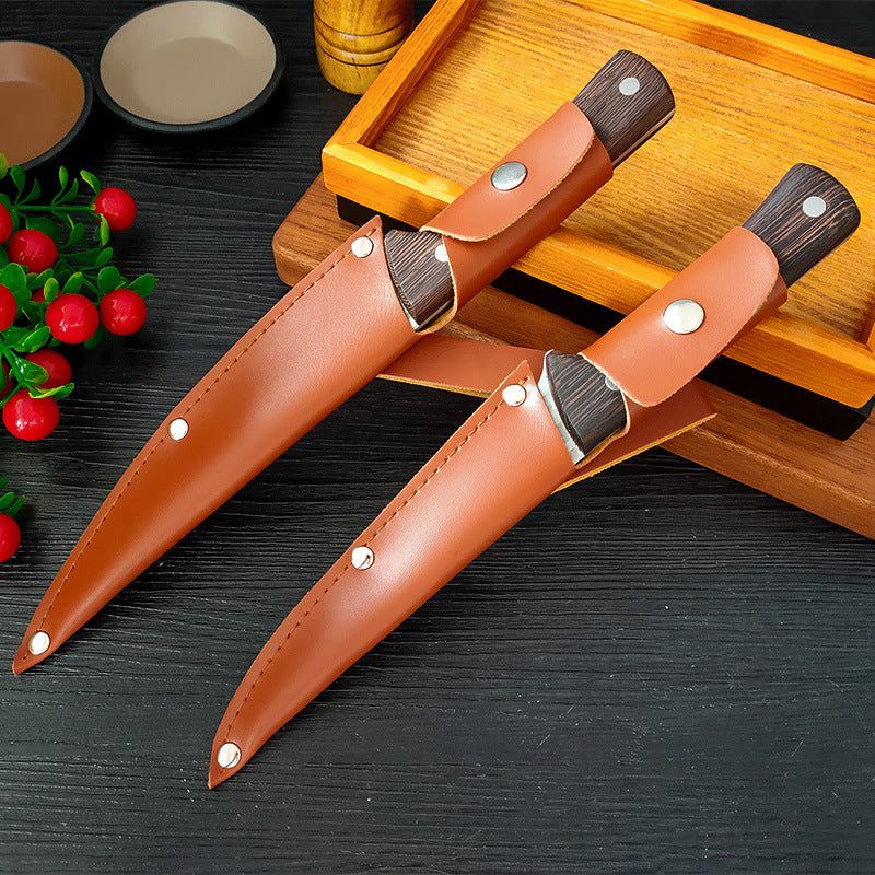 Hand Forged Boning Knife Chef Knife Cleaver Knife With Leather Sheath, 4-Piece