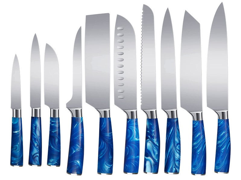 Stainless Steel 10 Piece Kitchen Knife Set(Blue Resin Handle Series)