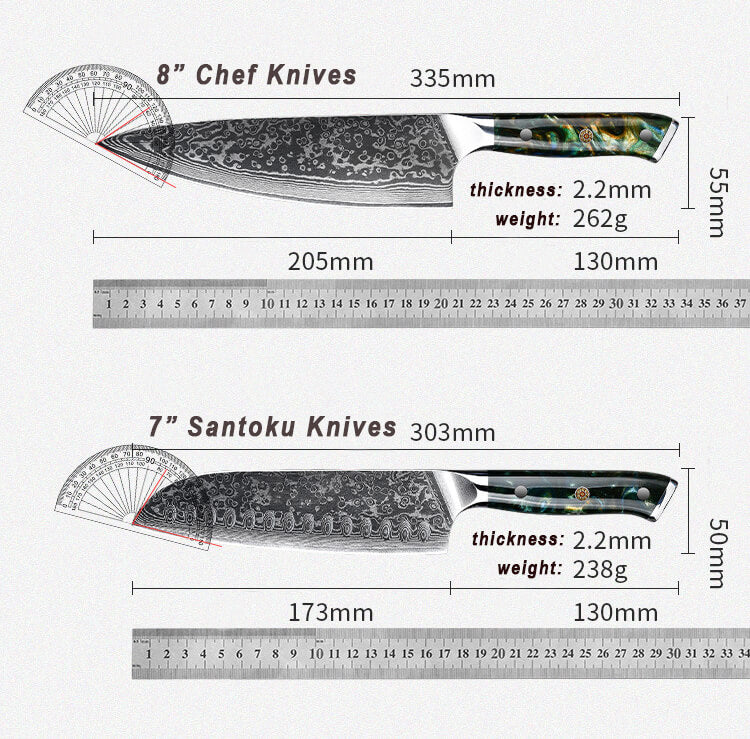 JAPANESE VG10 DAMASCUS CHEF KNIVES SIZE