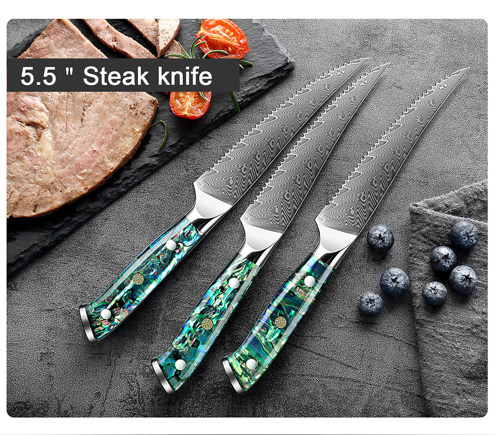 Kyoku 4pcs Non-Serrated Damascus Steel Steak Knife Set 丨Shogun Series