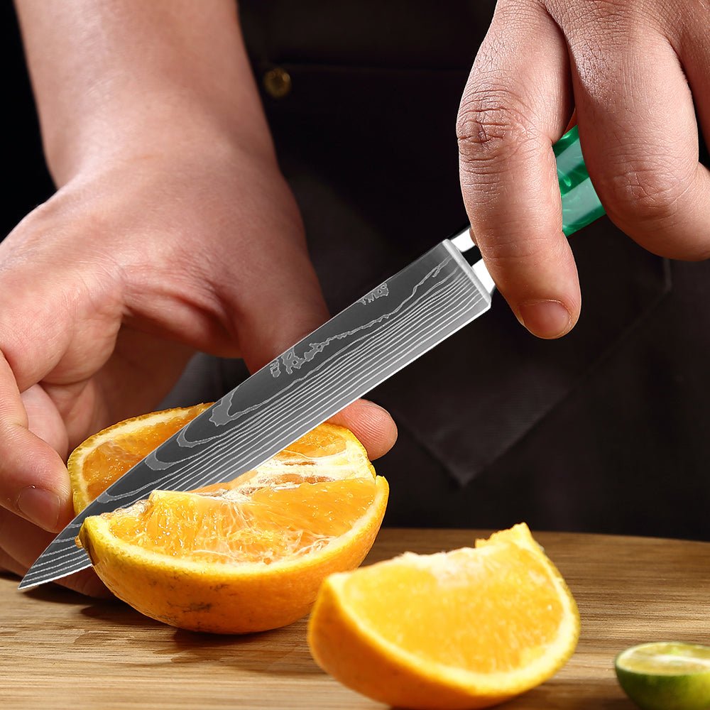 Green Resin Wooden Handle Kitchen Knives 