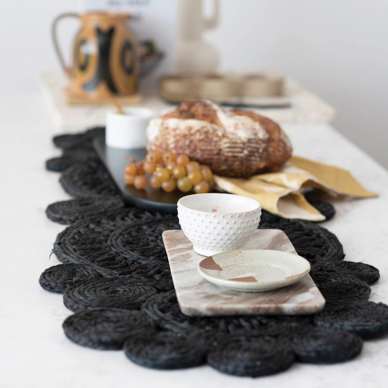 Black Braided Jute Table Runner Rustic Barn CT