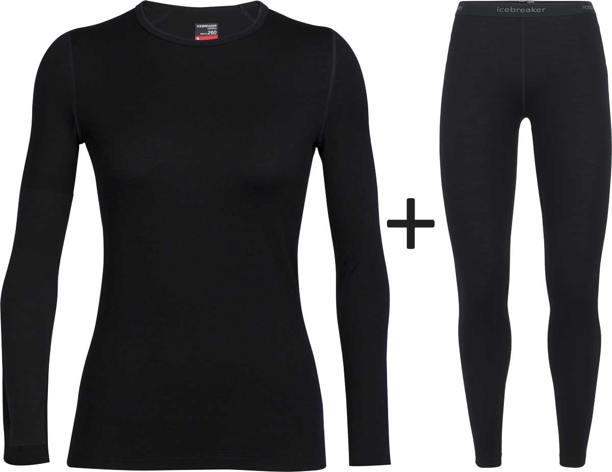 Women's Icebreaker Merino 260 Tech Crew Neck Top + Tights COMBO