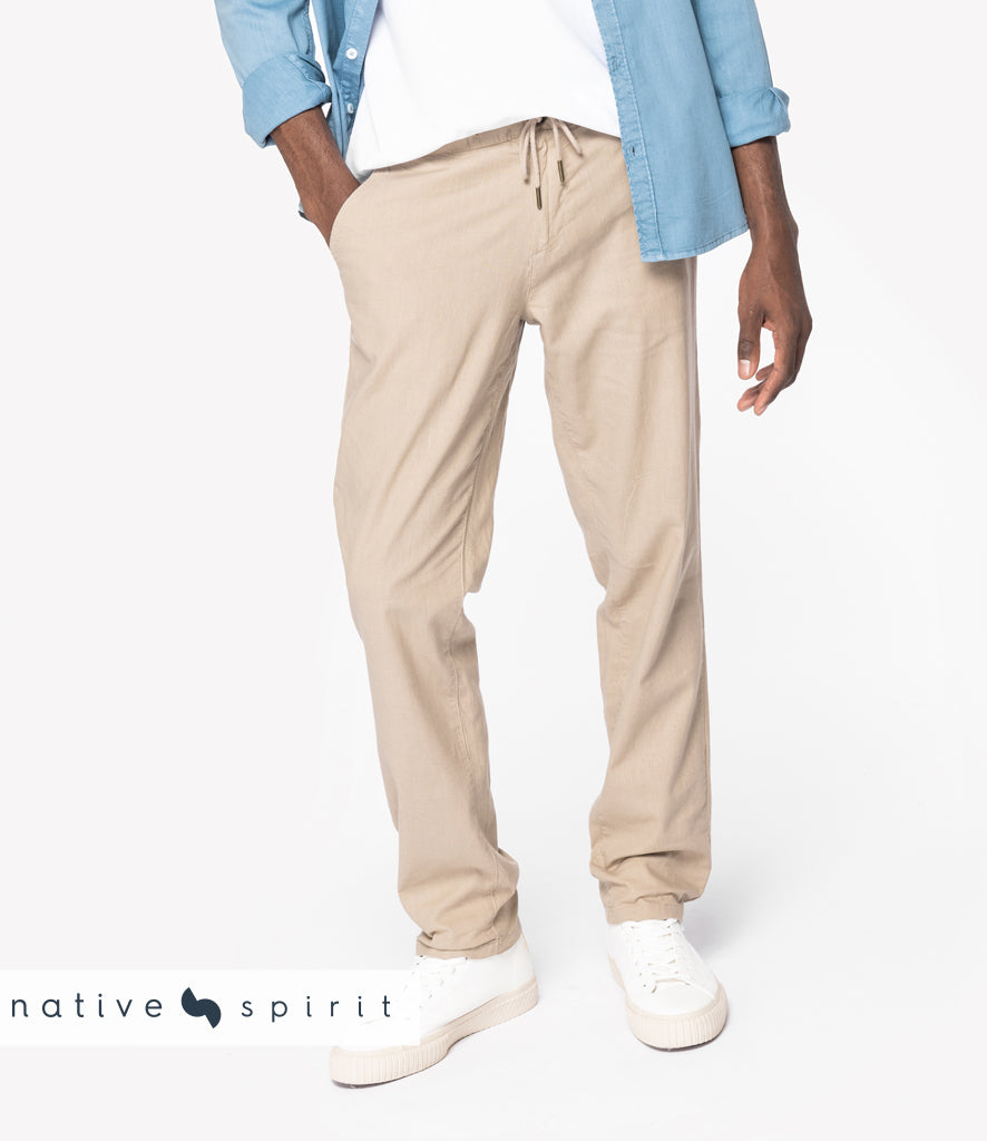 Men's Native Spirit Organic Cotton Linen Relaxed Fit Chino Trousers {NS708}