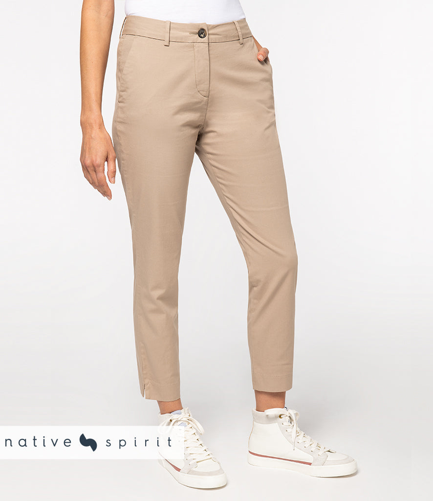 Women's Native Spirit Organic Cotton Stretch Fit Cropped Leg Chino Trousers {NS737}