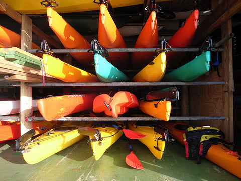 kayaks being stored