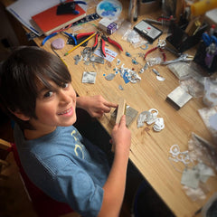 My son, Asha, in the jewelry studio. 