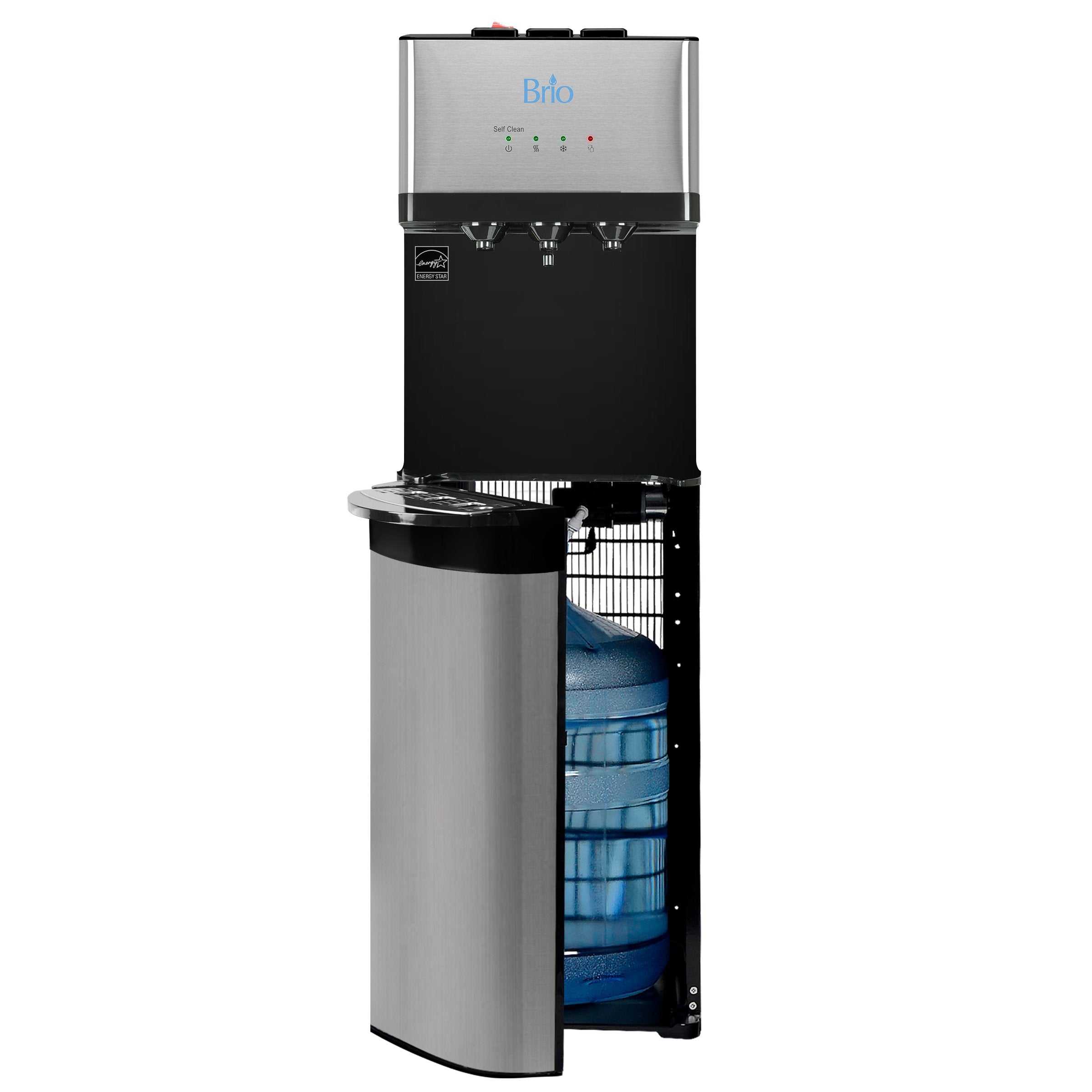 Brio Essential, Tri-Temp, Bottom-Load Water Cooler, Black & Brush Stainless-Steel - organize.com product image