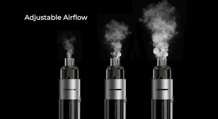 Three Vaporesso X Moti Mini kits show the different airflow settings.