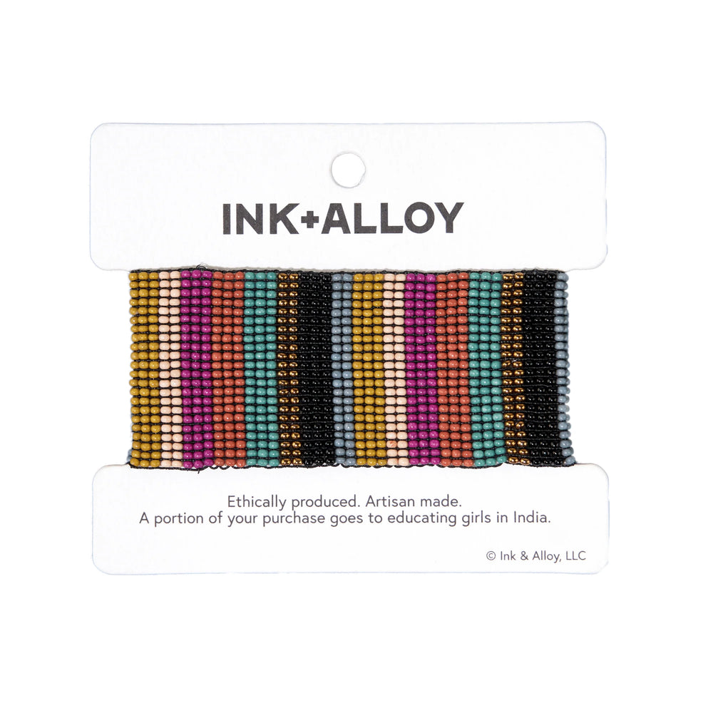 Olive Checkered Beaded Stretch Bracelet Rainbow by INK+ALLOY