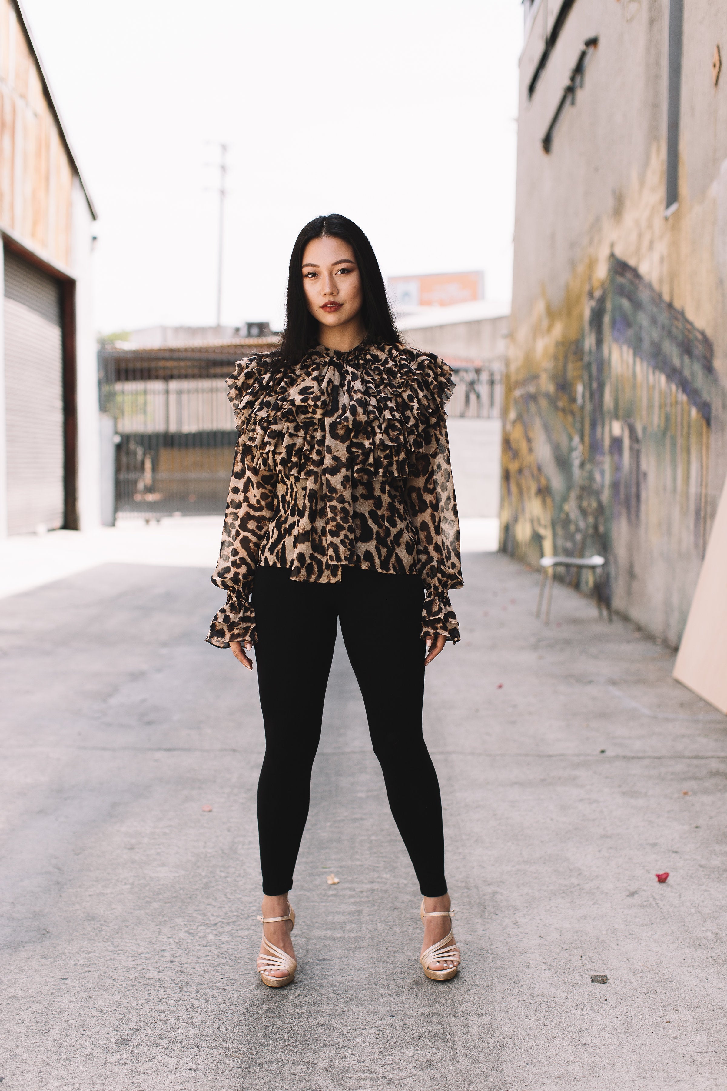 leopard ruffle blouse