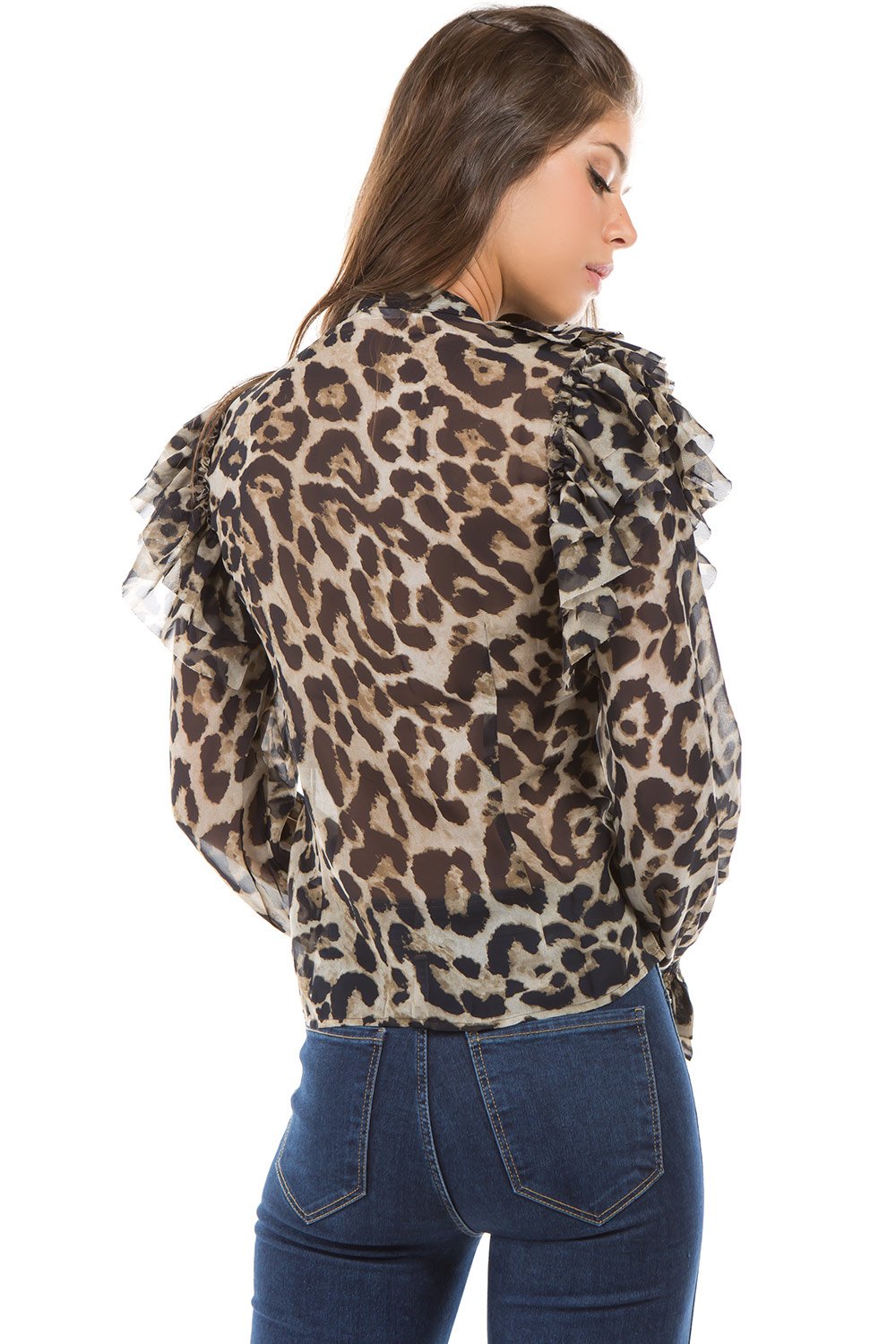Download Leopard Print Layered Ruffle With Tie Neck Blouse Ti044 F02 Voila Apparel Women S Fashion