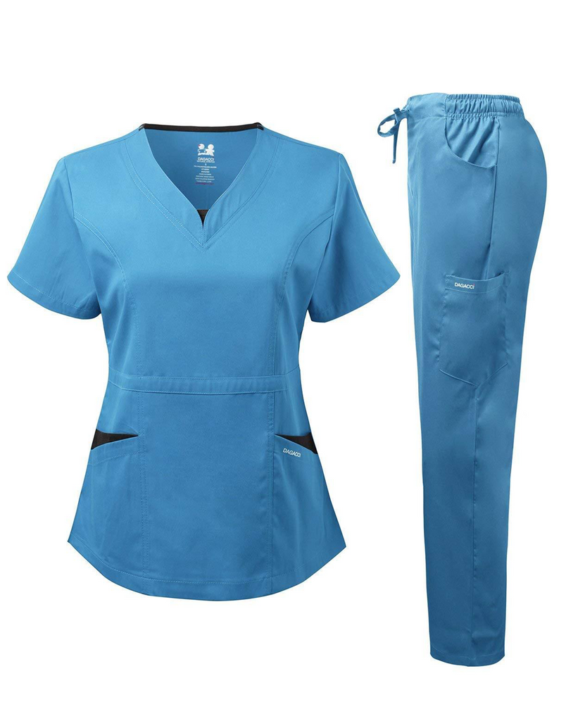 DAGACCI MEDICAL UNIFORM NATURAL STRETCH V-NECK CONTRAST NET POCKET SET