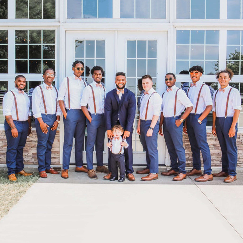 Navy Suspenders & Navy Bow Tie | Groomsmen outfits, Groomsmen dress,  Groomsmen suspenders