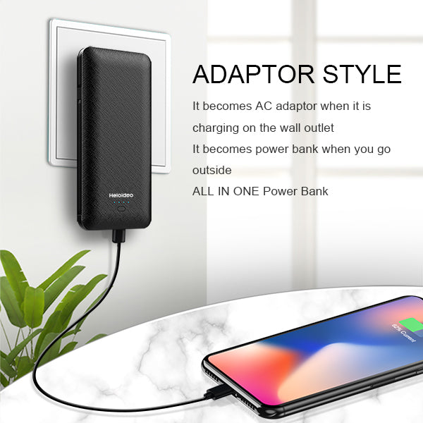 portable charger with wall plug and cables builtin