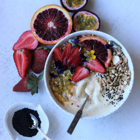 Banana and passionfruit smoothie bowl