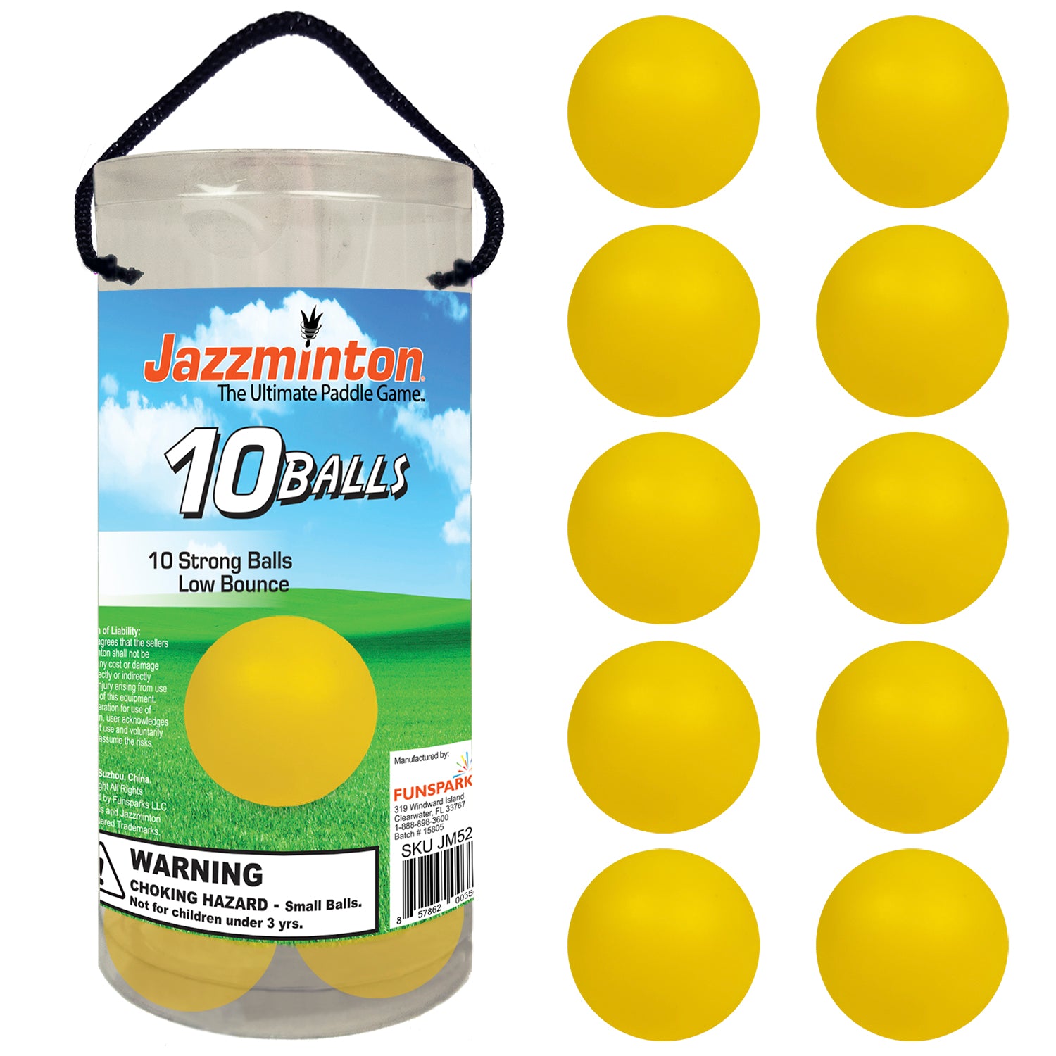 Jazzminton® 10 Yellow Paddleballs - Funsparks product image