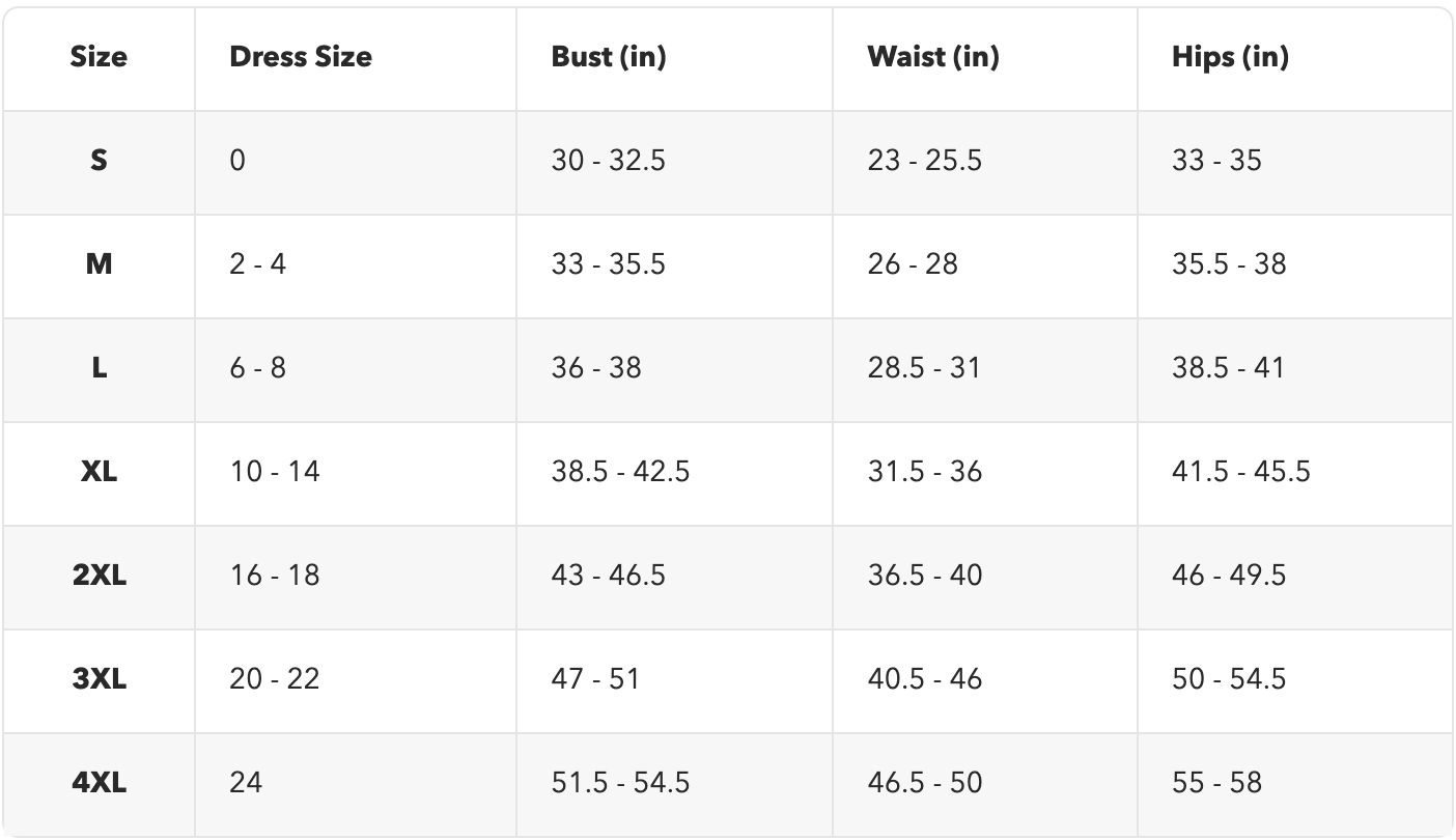 And Cami Size Chart