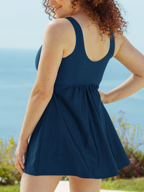 Blue Swim Knot-Front Swim Dress