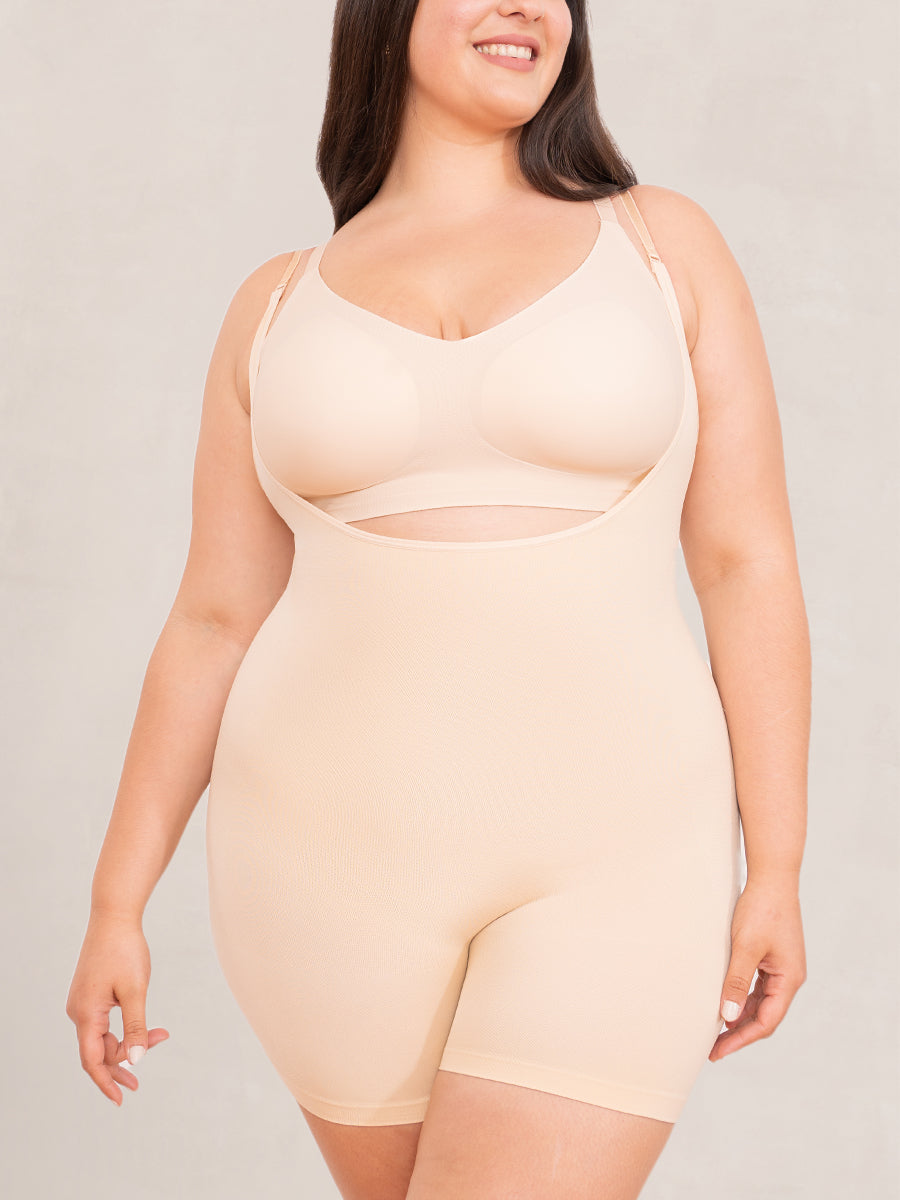 Shapermint Essentials Open Bust Bodysuit Shaper Short beige